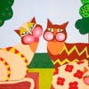 Fiorenza Orseoli<br/>La famiglia Gatti, 2013, polimaterico su tela di cotone, acrilici, sabbia egiziana, pastina e pasta dacciaio, cm 80 x 100